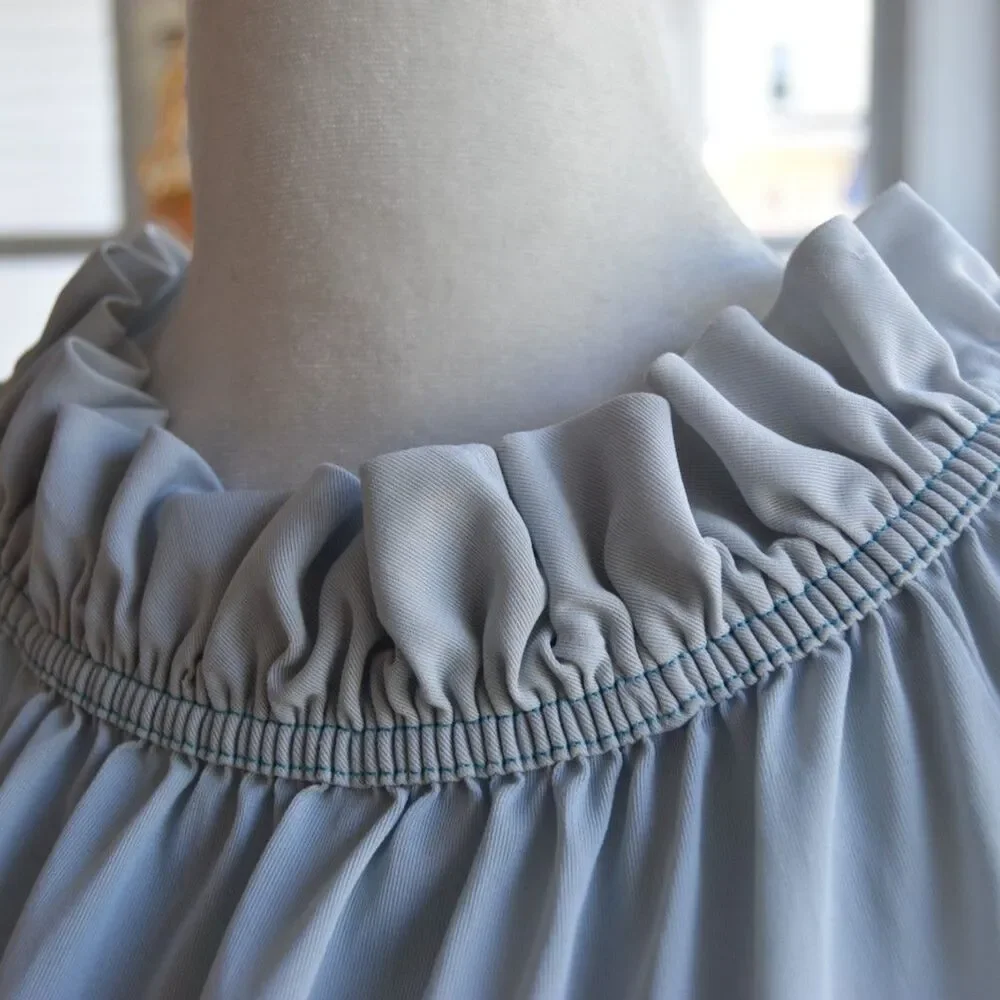 Vintage 70s Blue Prairie Nightgown Maxi Dress Ruffle Collar Boho L XL